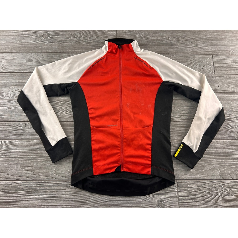 Mavic Cosmic Windride Cycling Jersey Mens Medium Red Black White Long Sleeve Zip